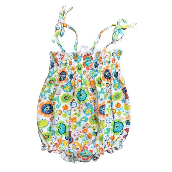 Zutano Baby Knit Romper Bubble Girls 12 Mo 100% Cotton Multicolor‎ Floral Ruffle - Picture 1 of 9
